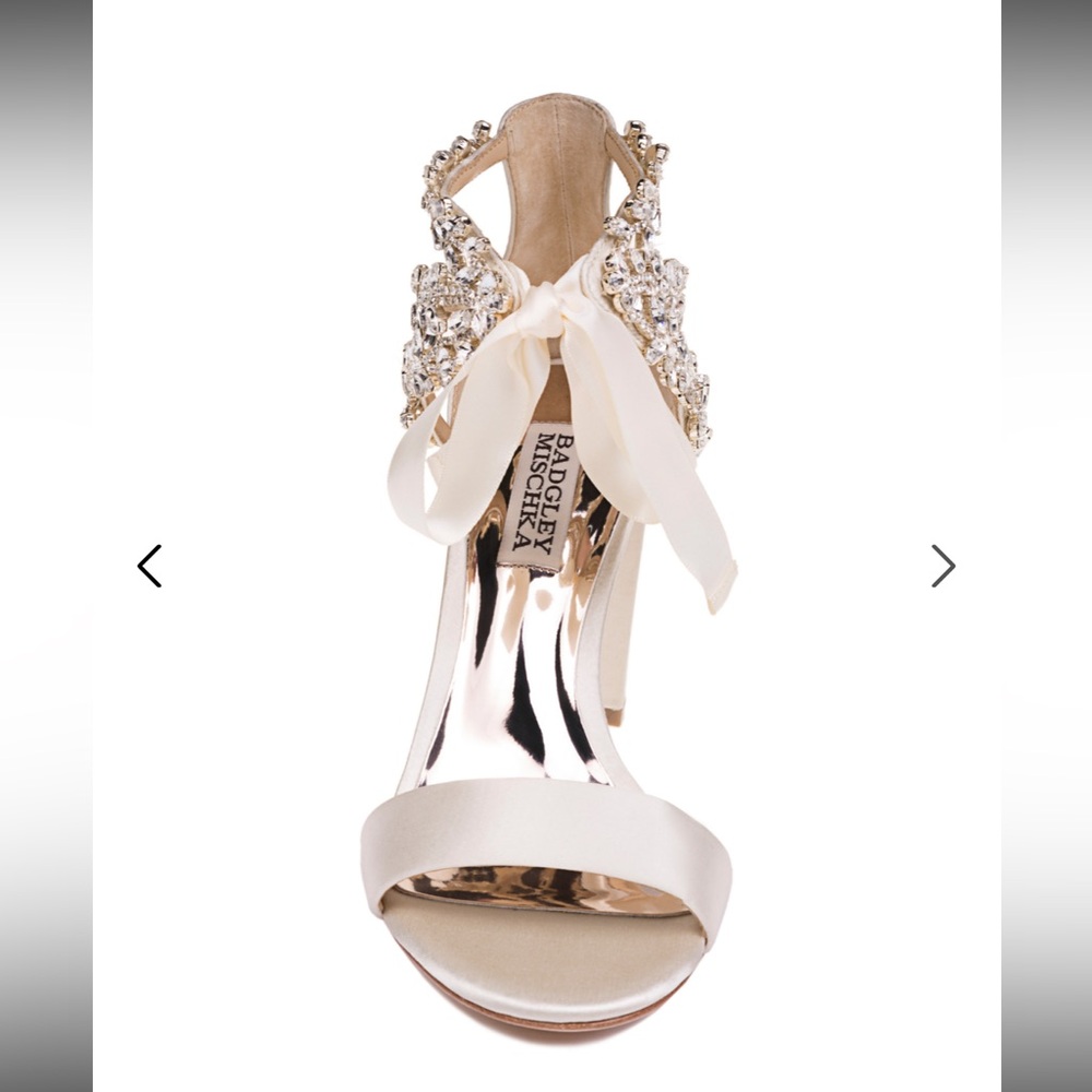 Badgley Mischka Ivory Satin Embellished Heels - Picture 5 of 15